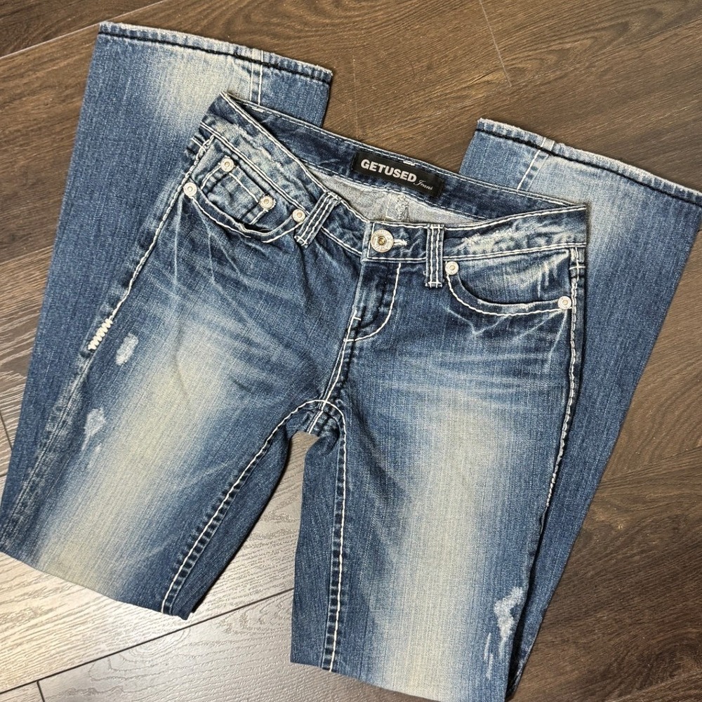 Vintage Y2K Boot Cut Jeans Thick Stitch New York RN71554 Low Rise 4 27 x‎ 32